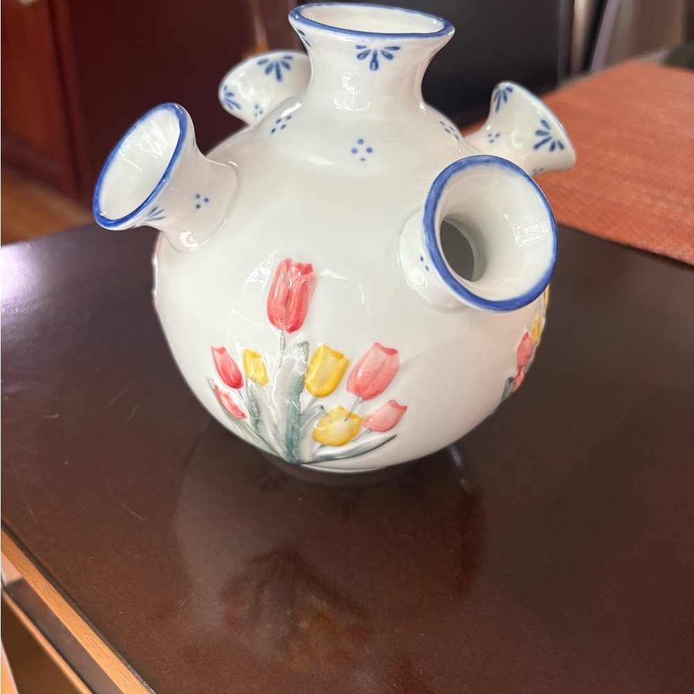 White and Red Ceramic Accent Vase